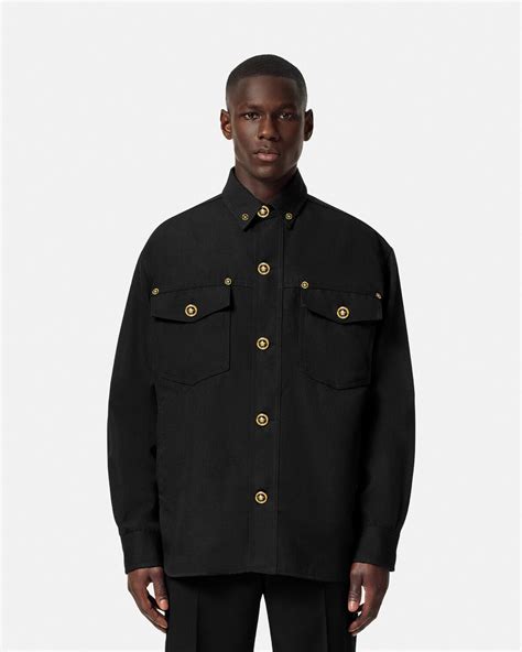 versace overhemd heren|Gabardine Wool Overshirt Black .